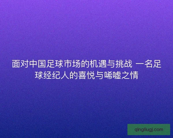 面对中国足球市场的机遇与挑战 一名足球经纪人的喜悦与唏嘘之情
